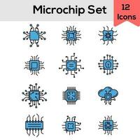 Blue Color Microchip Icon Set On White Background. vector