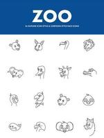 Black Line Art Zoo Icon Set On White And Blue Background. vector