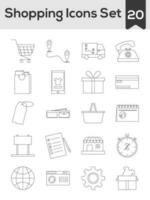 Set Of Shopping Icon In Black Line Art. vector