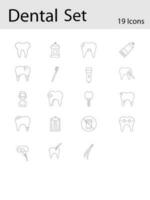 Black Line Art Dental Icon Set On White Background. vector