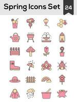 Flat Style Spring Icon Set In Pink And Peach Yellow Color. vector