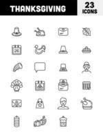 Black Outline Thanksgiving 23 Icons on White Background. vector