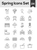 Flat Style Spring Icon Set In Black Line Art. vector