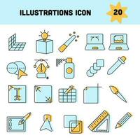 Illustrations Or Illustrator Icon Set In Blue And Yellow Color. vector