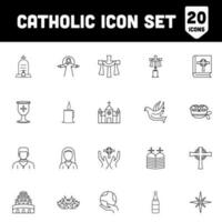 conjunto de católico icono en negro línea Arte. vector
