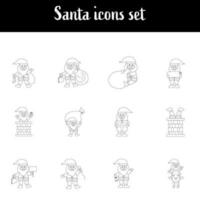 Black Line Art Illustration Of Santa Claus Icon Set On White Background. vector