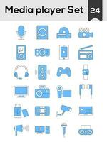 conjunto de medios de comunicación jugador icono en azul y blanco color. vector