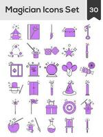 Purple And White Color Set of Magician Icon In Flat Style. vector