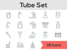 Lab Tube Icon Set In Blue And White Color. vector