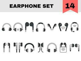 Set Of Earphone And Headphone Icon In Flat Style. vector