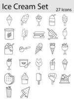 Black Line Art Illustration Of Ice Cream Icon Set. vector