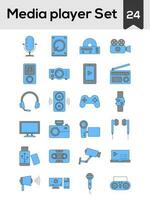 conjunto de medios de comunicación jugador icono en azul y gris color. vector