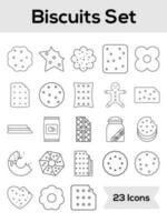 Set of Biscuits And Cookies Icon In Black Line Art. vector