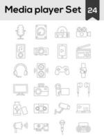 Set of Media Player Icon In Black Line Art. vector