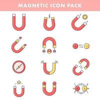 Red And Yellow Color Set of Magnetic Icon. vector