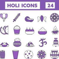 Holi Icons Set In Violet And White Color. vector