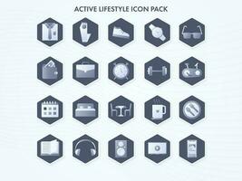 Set Of Active Lifestyle Icons Or Symbol On Hexagonal Shape. vector