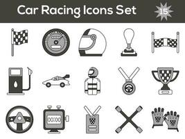 Set Of Car Racing Icons Or Symbol In Gray And White Color. vector