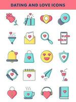 Illustration of Colorful Dating And Love Icon Set in Flat Style. vector