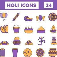 Set Of Holi Icons In Violet And Yellow Color. vector