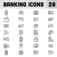 28 bancario icono conjunto en Delgado línea Arte. vector