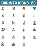 Set of 23 Barista Color Icons on White Background. vector