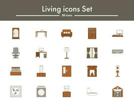 Isolated Living Icon Set In Gray And Brown Color. vector