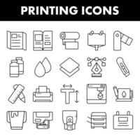 Black Line Art Set of Printing Icon In Flat Style. vector