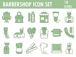 ilustración de barbería icono conjunto en verde y blanco color. vector