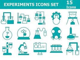 Cyan And White Color Set of Experiment Icon In Flat Style. vector