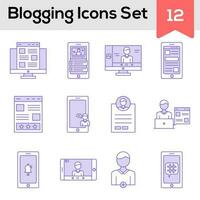 Purple And White Color Set of Blogging Icon In Flat Style. vector