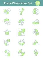 Vector Illustration of Puzzle Piece Icon Set in Green And White Color.