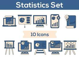 Blue And Peach Color Set of Statistics Icon In Flat Style. vector