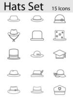 Vector Illustration of Glyph Hat or Cap Icon Set in Thin Line Art.