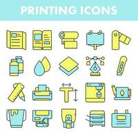 Blue And Yellow Color Set of Printing Icon In Flat Style. vector