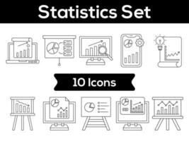 Black Line Art Set of Statistics Icon In Flat Style. vector