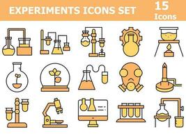 Orange And White Color Set of Experiment Icon In Flat Style. vector