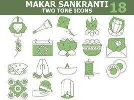 Green And White Color Set of Makar Sankranti Icon In Flat Style. vector