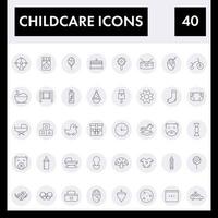 Black Line Art Set of Childcare Icon In Flat Style. vector