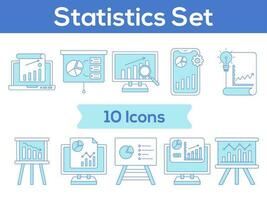 Blue And White Color Set of Statistics Icon In Flat Style. vector