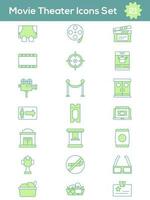 Green And White Color Set of Movie Theater Icon In Flat Style. vector