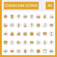 Yellow And White Color Set Of Childcare Icon In Flat Style. vector