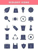 Blue And White Color Ecology Icon Set In Flat Style. vector