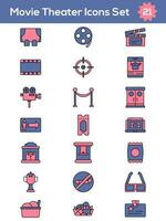 Pink And Blue Color Set of Movie Theater Icon In Flat Style. vector