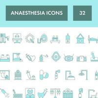 Blue And White Color Set of Anaesthesia Icon In Flat Style. vector