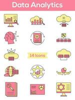 Isolated Data Analytics Icon Set In Pink And Yellow Color. vector