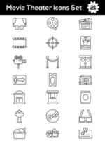 Black Line Art Set of Movie Theater Icon In Flat Style. vector