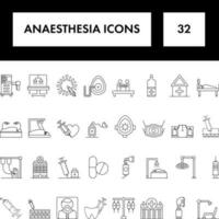 Black Line Art Set of Anaesthesia Icon In Flat Style. vector
