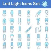 conjunto de LED ligero icono en cian y blanco color. vector