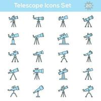 Isolated Telescope Icon Set in Blue Color Flat Style. vector